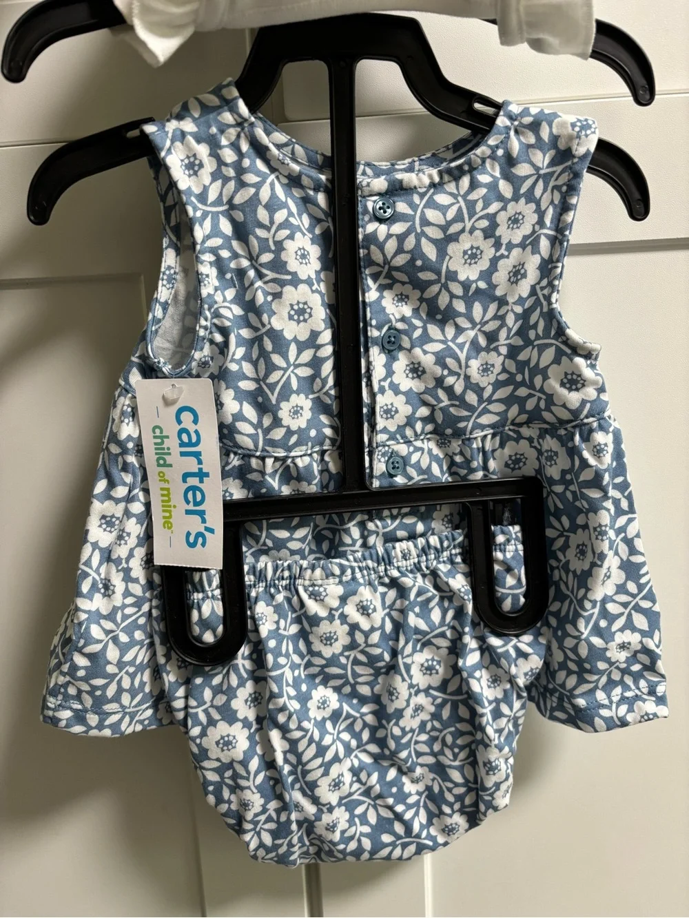 NWT Carter's Child of Mine 3-Piece Blue Floral Dress & Bodysuit Set 3-6M